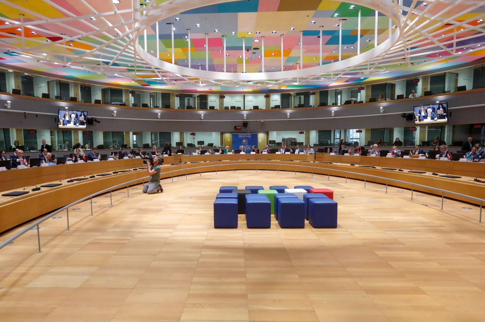 The meeting room at the start of the 6th Brussels Conference on Supporting the Future of Syria and the Region at the European Council in Brussels, Belgium, 10 May 2022.  (EPA Photo)