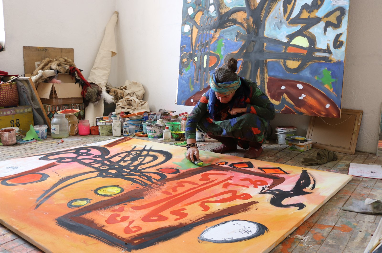 Almut Wegner paints in her studio-house in Cappadocia, Nevşehir, central Turkey, May 10, 2022. (AA Photo)