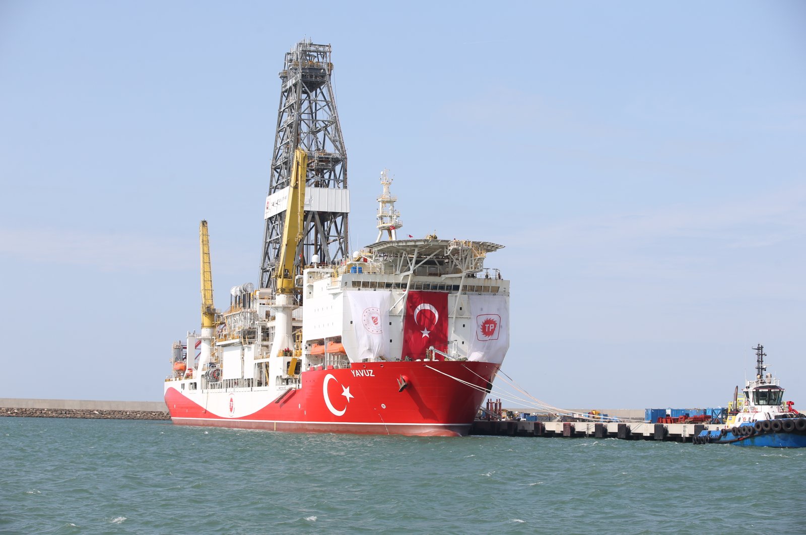 Turkey&#039;s drillship Yavuz docks at the Port of Filyos in northern Zonguldak province, Turkey, April 8, 2022. (AA Photo)