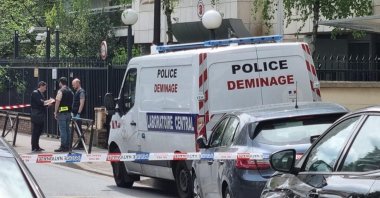French police take security measures around the Turkish Consulate following an attack, Boulogne-Billancourt, France, Thursday, May 12, 2022. (IHA Photo)