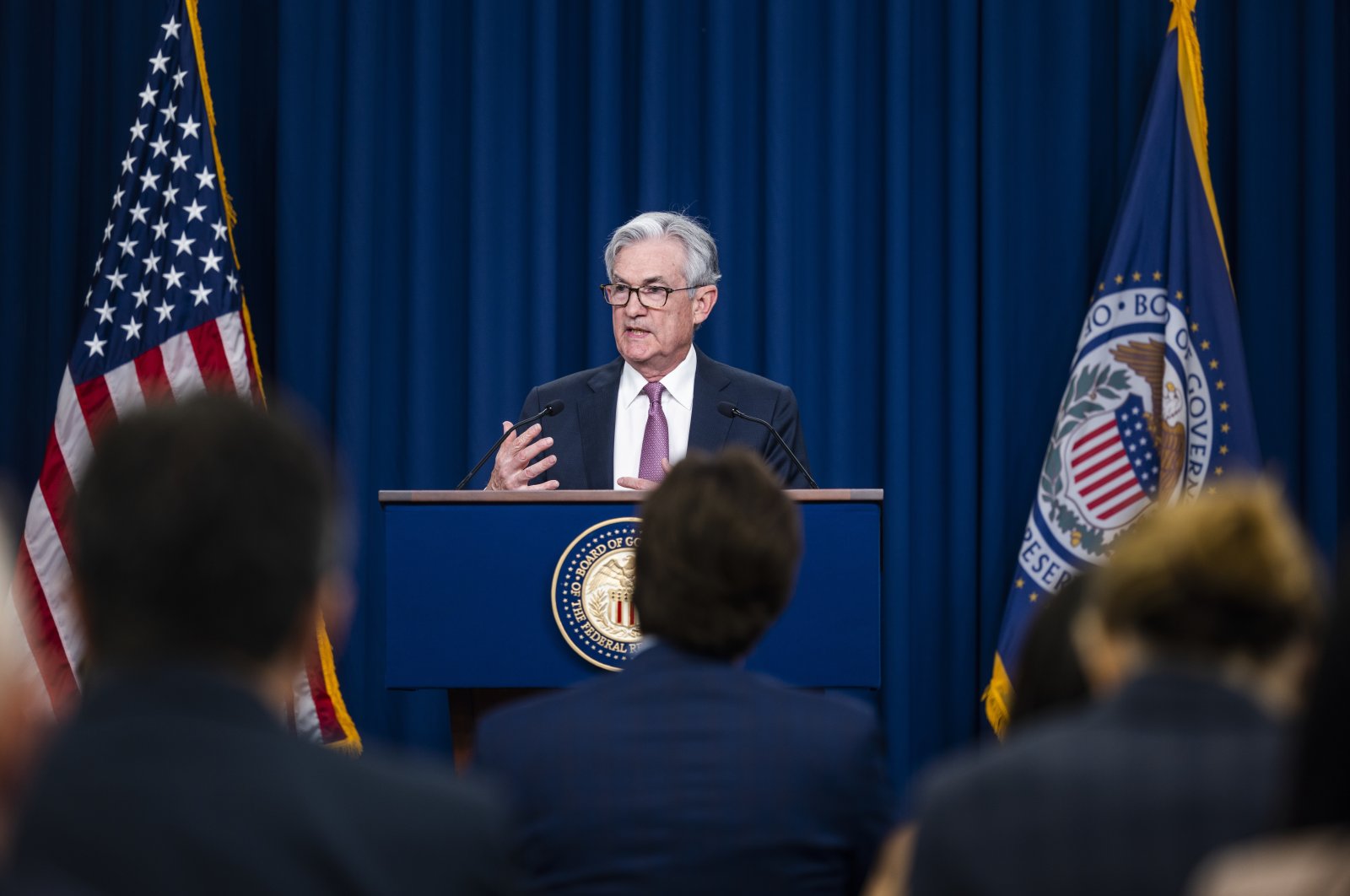 Federal Reserve Chair Jerome Powell holds a news conference after the Fed agreed to raise interest rates by half a percentage point at the William McChesney Martin Jr. Building in Washington, D.C., U.S., May 4, 2022. (EPA Photo)