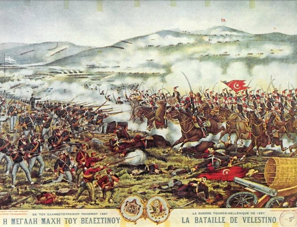 A Greek painting of the Battle of Velestino during the Greco-Turkish War of 1897. (Wikimedia) 