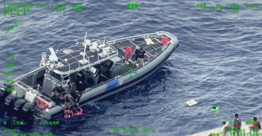 A handout photo shows U.S. Coast Guard air and surfaces rescue crews, Customs and Border Protection law enforcement boat crews and partner agencies respond to an unidentified amount of people in the water, Puerto Rico, May 12, 2022. (EPA Photo)