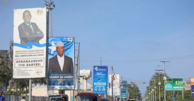 Election banners of Somali presidential candidates are seen along a street in Mogadishu, Somalia, May 12, 2022. (Reuters Photo)
