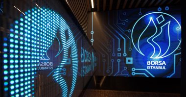 Borsa Istanbul logos are seen, as the Turkish stock exchange closes the week with a 1.18% increase, Istanbul, Turkey, May 13, 2022. (IHA Photo)