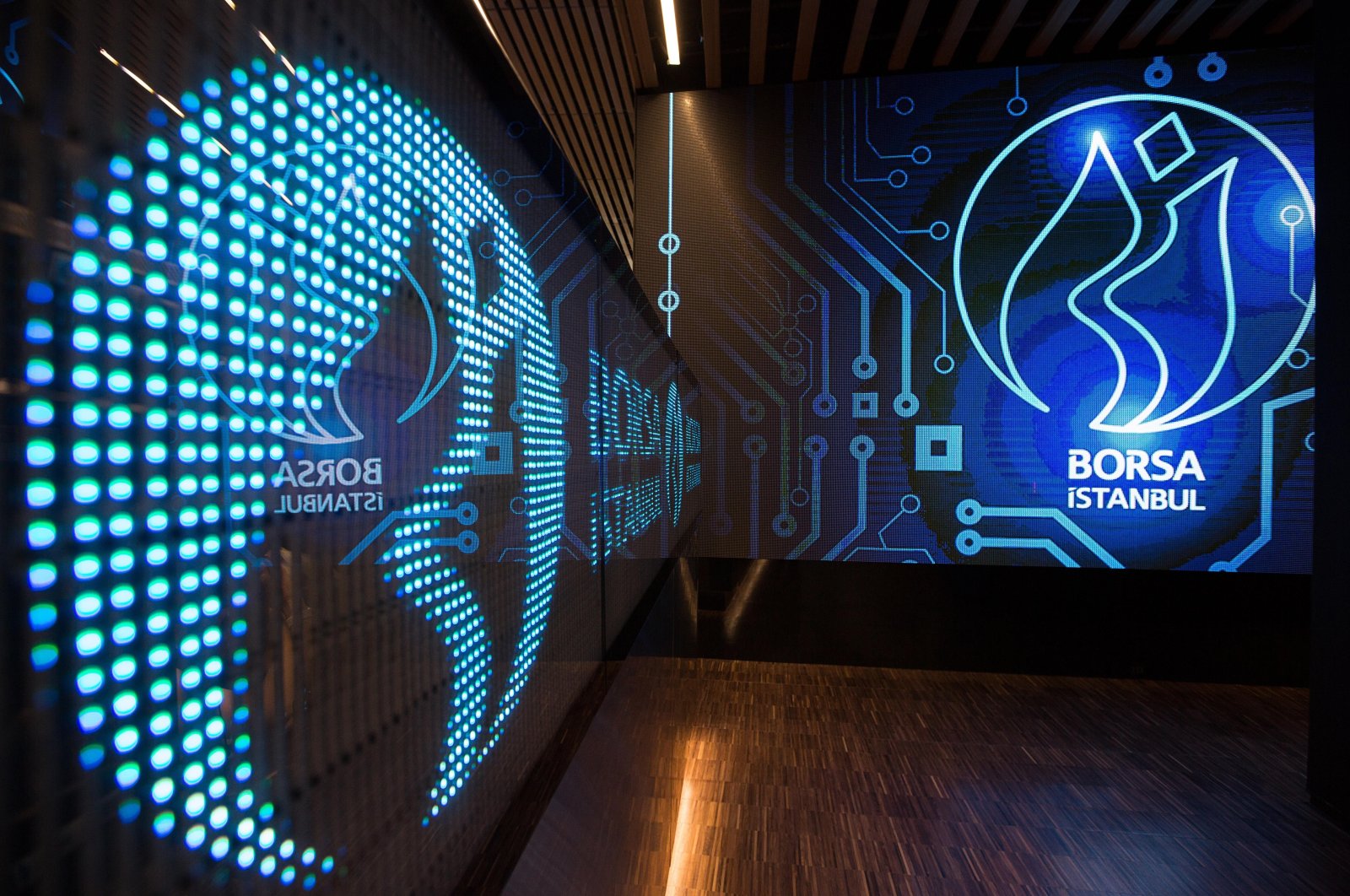 Borsa Istanbul logos are seen, as the Turkish stock exchange closes the week with a 1.18% increase, Istanbul, Turkey, May 13, 2022. (IHA Photo)