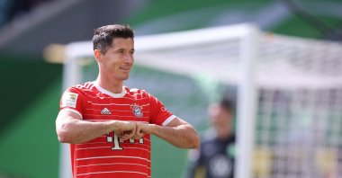 Bayern Munich&#039;s Polish forward Robert Lewandowski is pictured during the German first division Bundesliga football match against VfL Wolfsburg in Wolfsburg, northern Germany, May 14, 2022. (AFP Photo)
