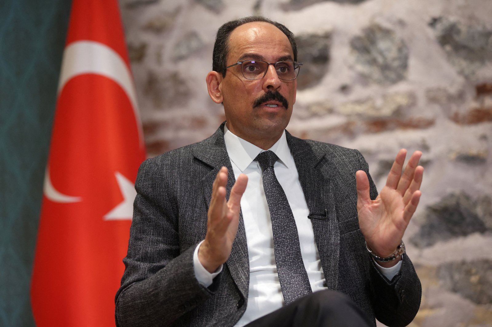 Presidential Spokesperson Ibrahim Kalin, who is also the chief foreign policy adviser, speaks during an interview with Reuters in Istanbul, Turkey, May 14, 2022. (Reuters Photo)