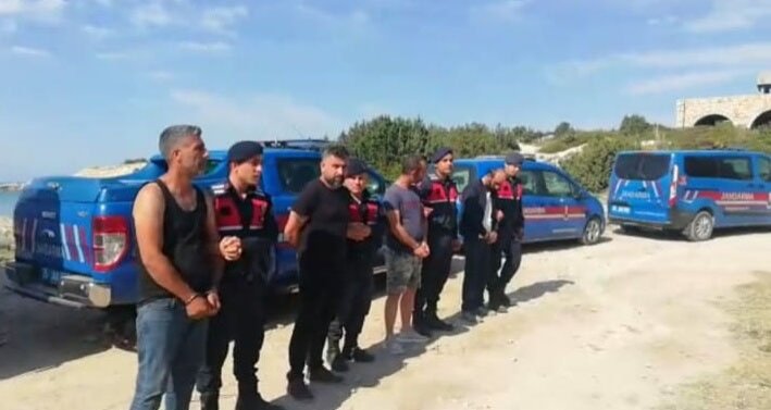 Gendarmerie in Çeşme arrested four suspected human traffickers, Izmir, Turkey, May 15, 2022. (DHA Photo)