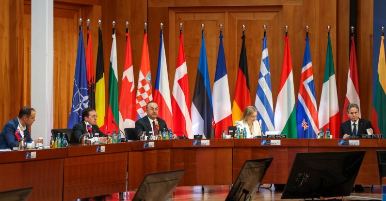 Foreign Minister Mevlüt Çavuşoğlu attends the meeting of NATO foreign ministers in Berlin, Germany, May 15, 2022. (AA Photo)