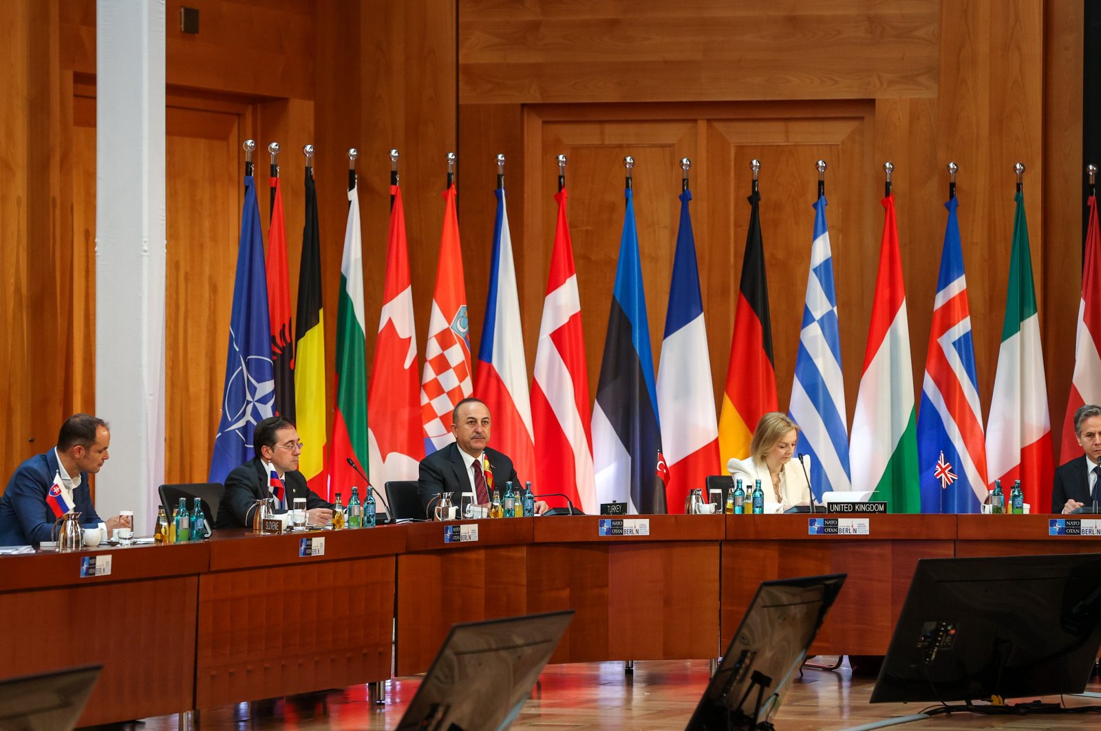 Foreign Minister Mevlüt Çavuşoğlu attends the meeting of NATO foreign ministers in Berlin, Germany, May 15, 2022. (AA Photo)