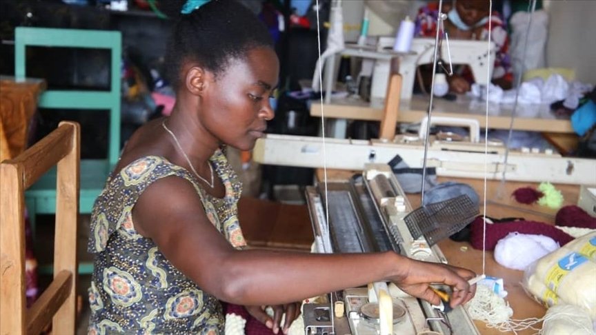 Peninnah Niyobyose, 32, at work tailoring, Kigali, Rwanda, May 15, 2022. (AA Photo)