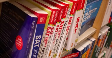 Several SAT prep books are seen on a shelf at a local bookstore in Laguna Niguel, California, U.S., Sept. 19, 2019. (Shutterstock Photo)
