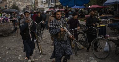 Taliban fighters patrol a market in Kabul's Old City, Afghanistan, Sept. 14, 2021. (AP Photo)
