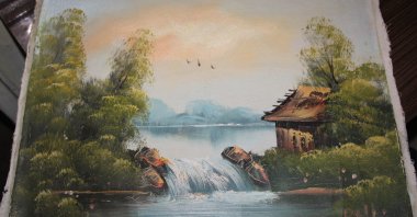 The painting allegedly painted by Salvador Dali, Elazığ, eastern Turkey, May 16, 2022. (IHA)