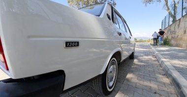 The rear right-side panel of classic car enthusiast Hasan Karadişoğlu&#039;s immaculately kept 1979 Fiat-Tofaş Murat 131 "Mirafiori," Izmir, western Turkey, May 6, 2021. (IHA Photo)