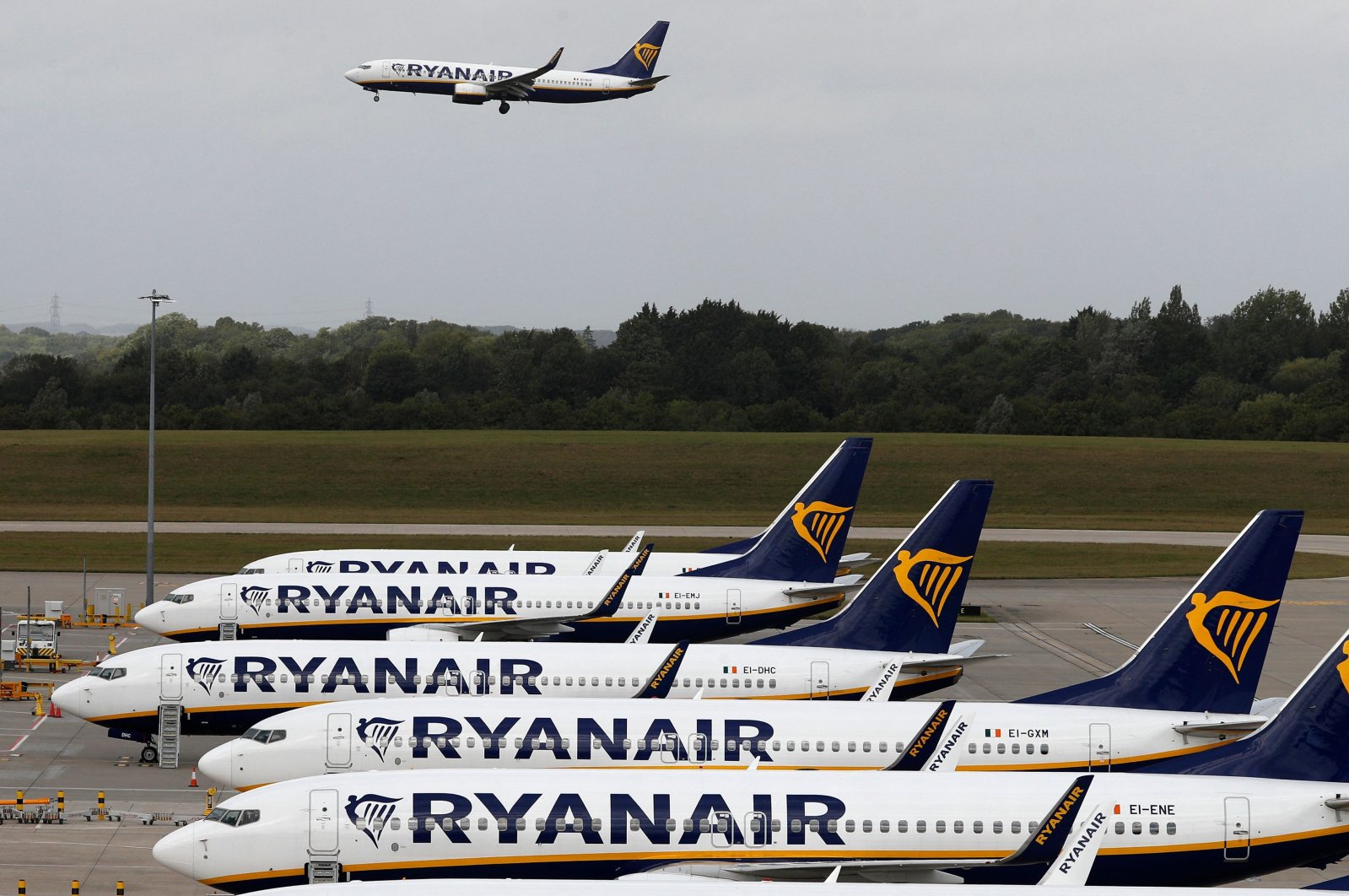 Ryanair aircraft are pictured at Stansted airport, northeast of London, U.K., Aug. 20, 2020. (AFP Photo)