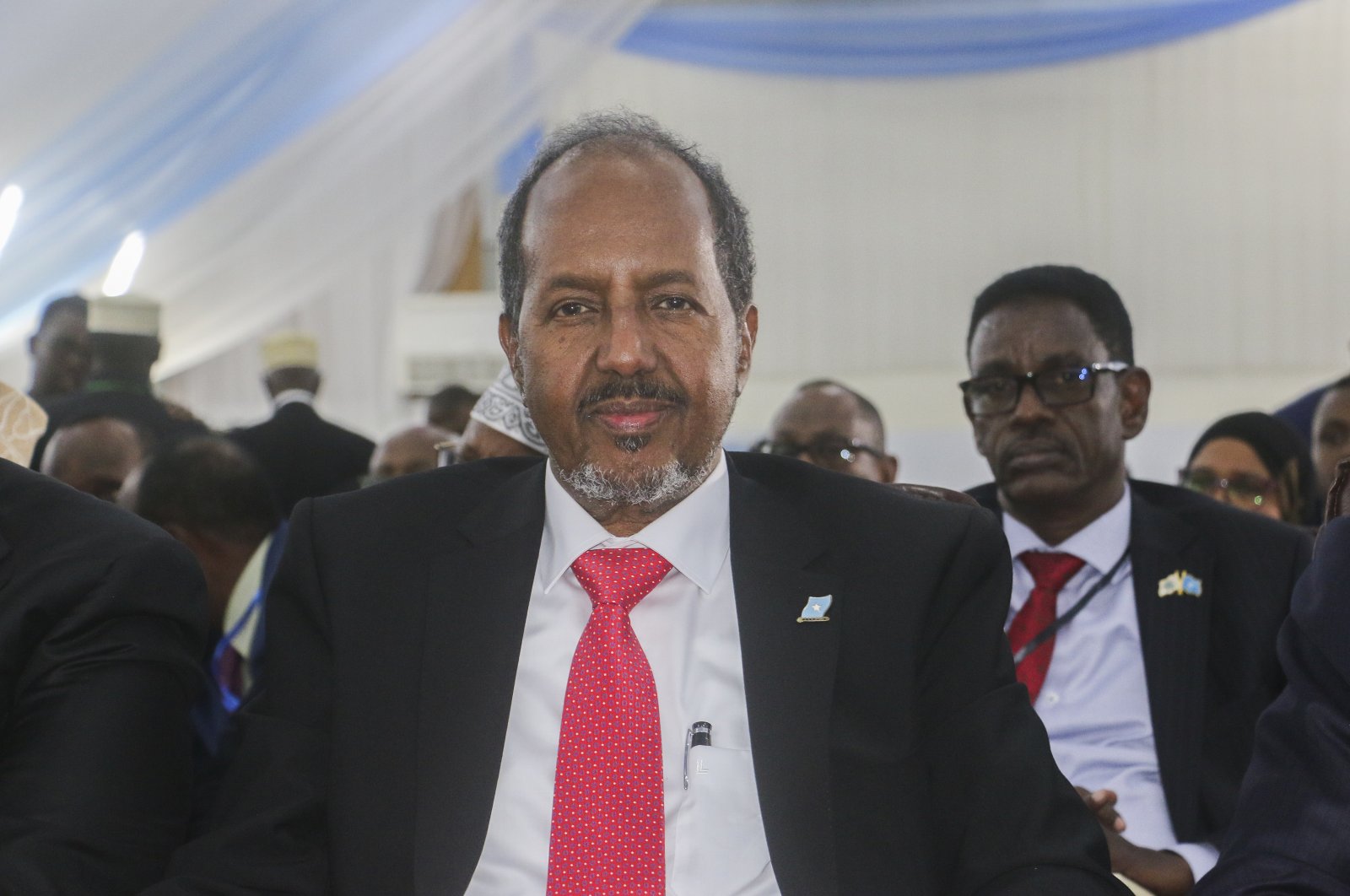 Former President Hassan Sheikh Mohamud after being sworn in as the new president of Somalia after being elected by Somali members of parliament in the presidential elections in the capital Mogadishu, Somalia, May 15, 2022.( EPA Photo)