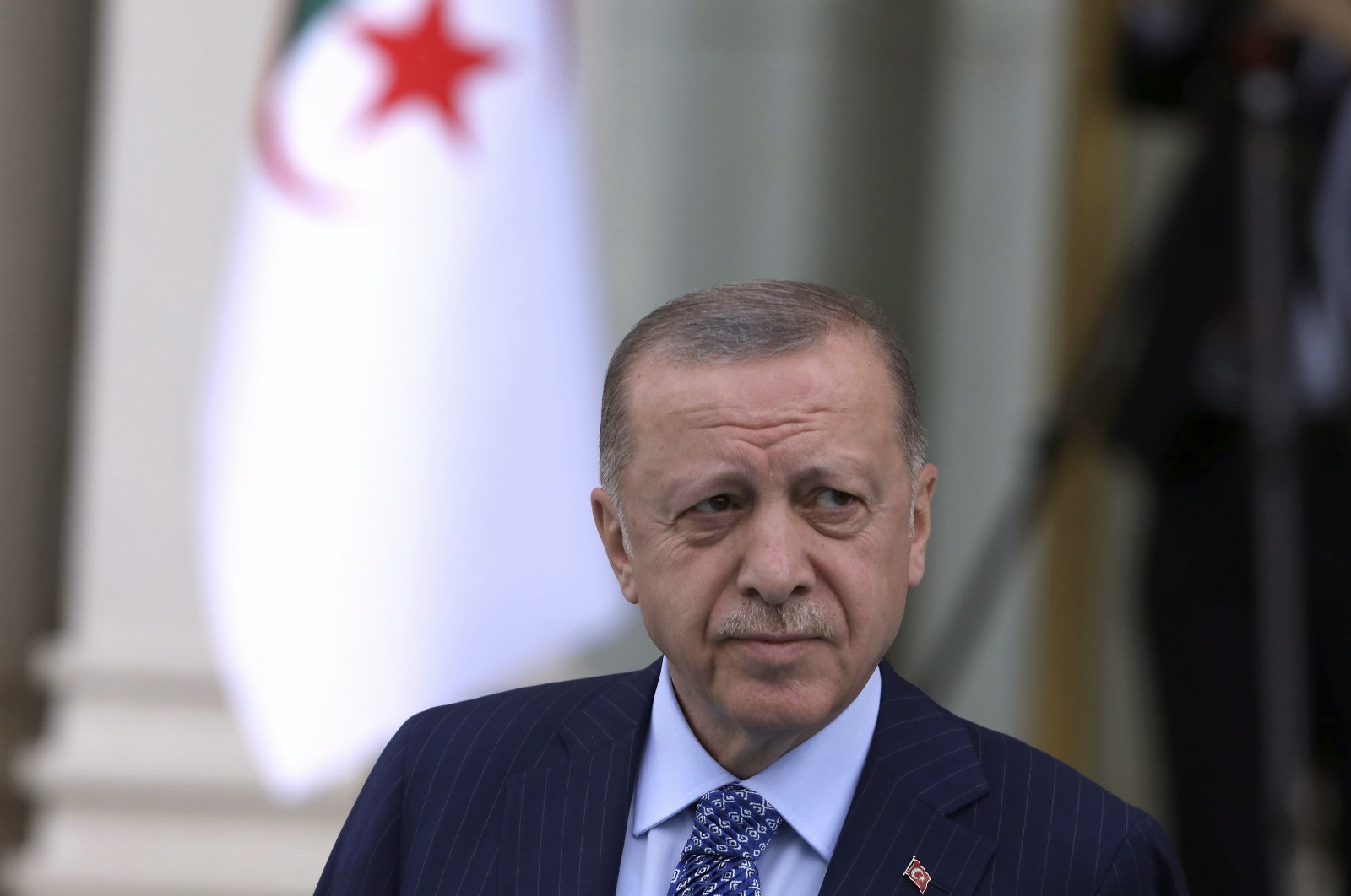 President Recep Tayyip Erdoğan arrives for a welcoming ceremony for his Algerian counterpart, Abdelmadjid Tebboune, in Ankara, Turkey, May 16, 2022. (AP Photo)