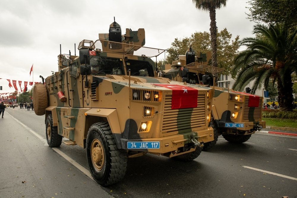 BMC-made Kirpi2 armored vehicles of Turkey&#039;s special operations gendarmerie teams participate in a parade on Republic Day, Istanbul, Turkey, Oct. 29, 2021. (Shutterstock Photo)