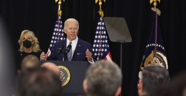 U.S. President Joe Biden (R) delivers remarks to guests as first lady Jill Biden stands by his side at the Delavan Grider Community Center, Buffalo, New York, U.S., May 17, 2022. (AFP Photo)