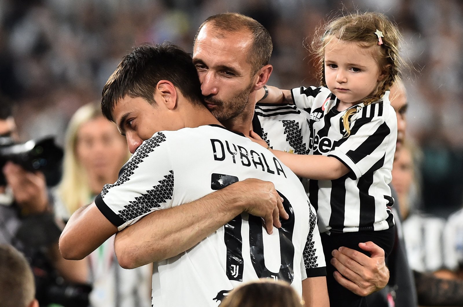 Juventus&#039; Giorgio Chiellini and Paulo Dybala react after a Serie A match against Lazio, Turin, Italy, May 16, 2022. (Reuters Photo)