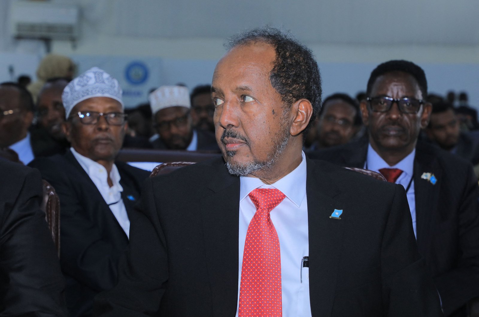 Newly elected Somalia President Hassan Sheikh Mohamud looks on after he was sworn-in, in the capital Mogadishu, Somalia, May 15, 2022. (AFP Photo)