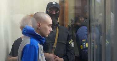 Russian army Sergeant Vadim Shishimarin is seen behind a glass during a court hearing in Kyiv, Ukraine, May 13, 2022. (AP Photo)