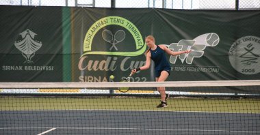 A tennis player in action at the Cudi Cup Int&#039;l Tennis Tournament, Şırnak, Turkey, May 17, 2022. (AA Photo)
