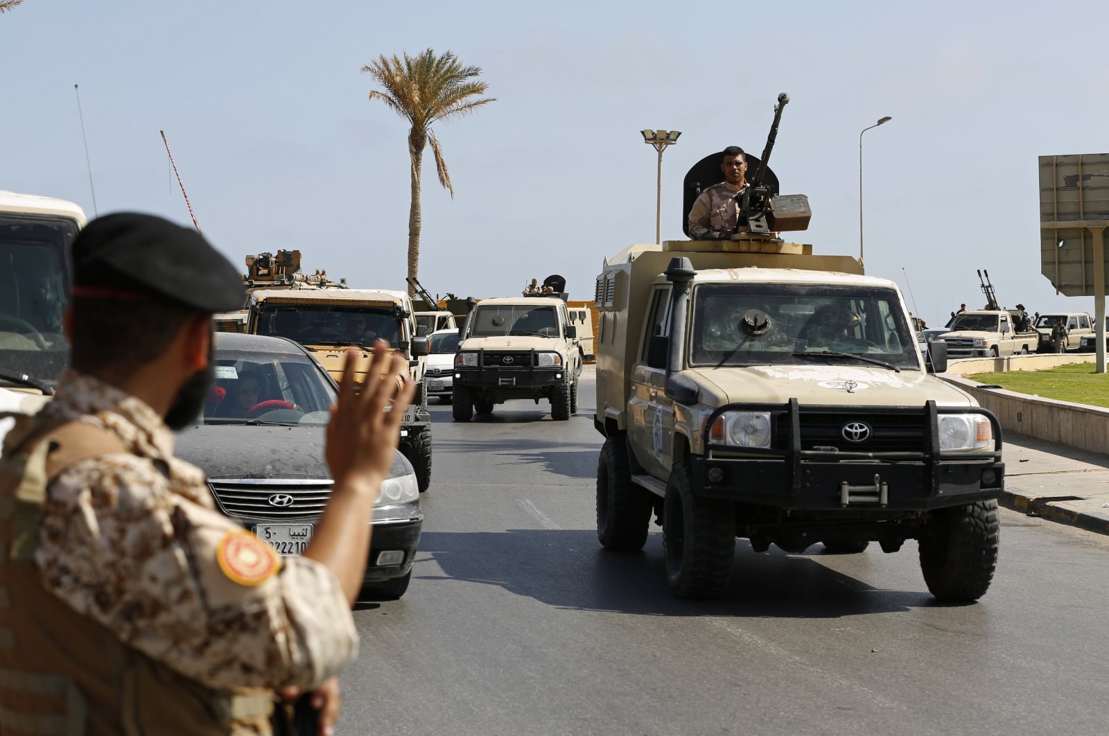Forces loyal to Abdul Hamid Dbeibah, one of Libya’s two rival prime ministers, secure the streets of the capital, Tripoli, May 17, 2022. (AP Photo)