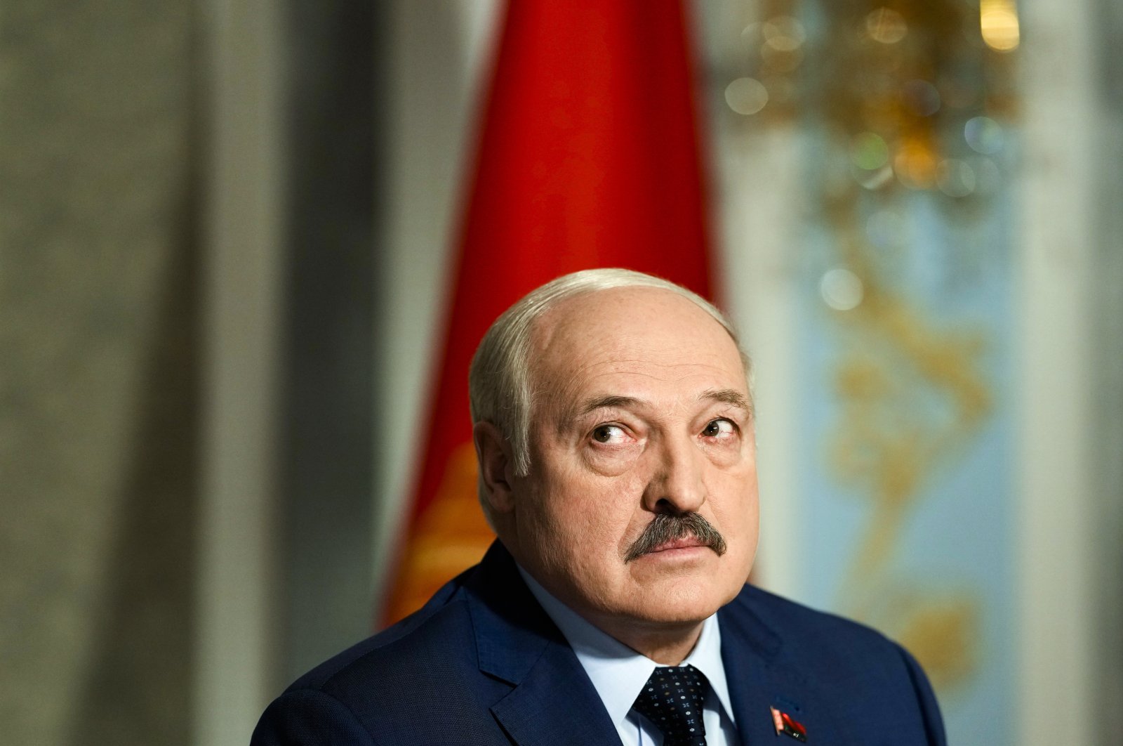 Belarus President Alexander Lukashenko listens to questions during an interview with the AP at the Independence Palace, Minsk, Belarus, May 5, 2022. (AP Photo)