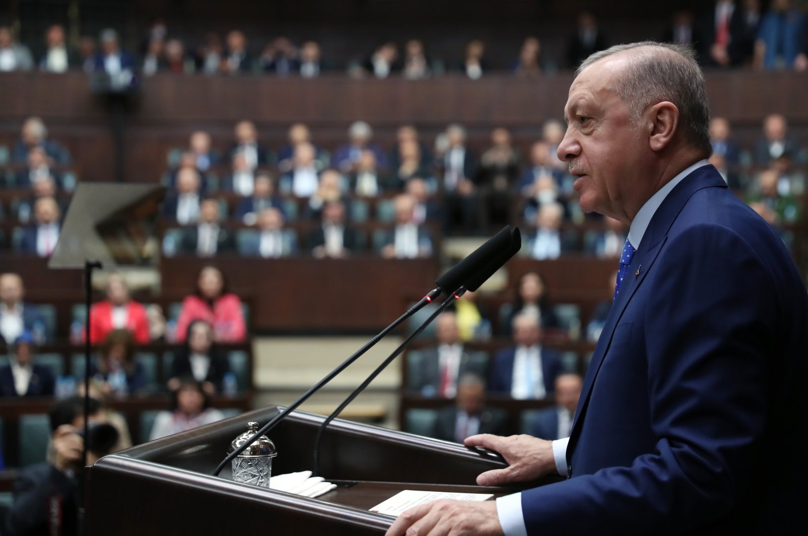 President Recep Tayyip Erdoğan speaks at the AK Party&#039;s parliamentary group meeting in Ankara, Turkey, May 18, 2022. (AA Photo)