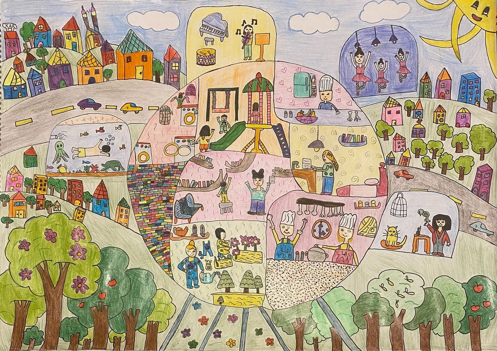 Sebuah lukisan dikirimkan sebagai bagian dari Kontes Melukis Anak-anak Internasional Pınar ke-41.  (Courtesy of Pınar International Children's Painting Contest)