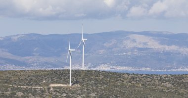 Wins turbines seen in Çeşme, Izmir, western Turkey, April 26, 2022. (AA Photo)