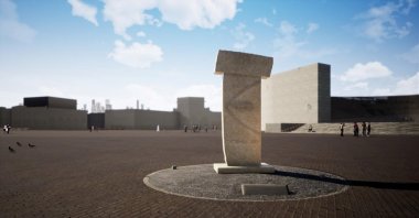 A replica of a T-shaped obelisk from Göbeklitepe, Şanlıurfa, southern Turkey. (AA)