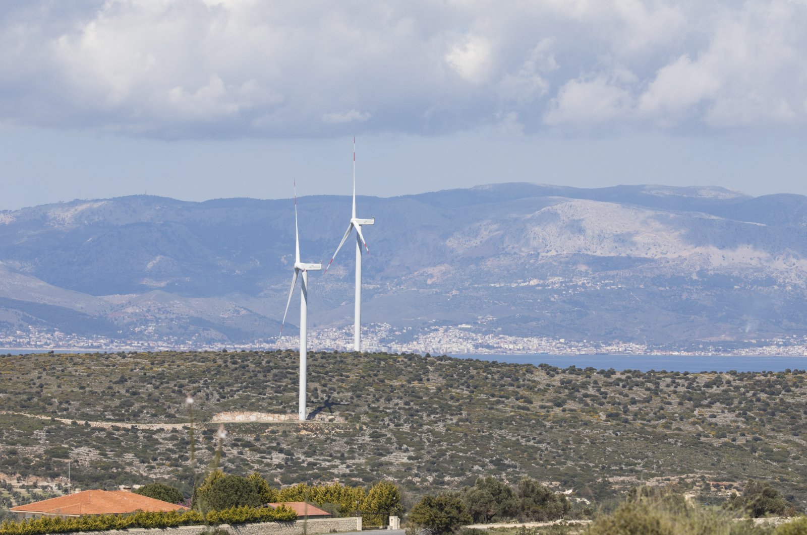 Wins turbines seen in Çeşme, Izmir, western Turkey, April 26, 2022. (AA Photo)