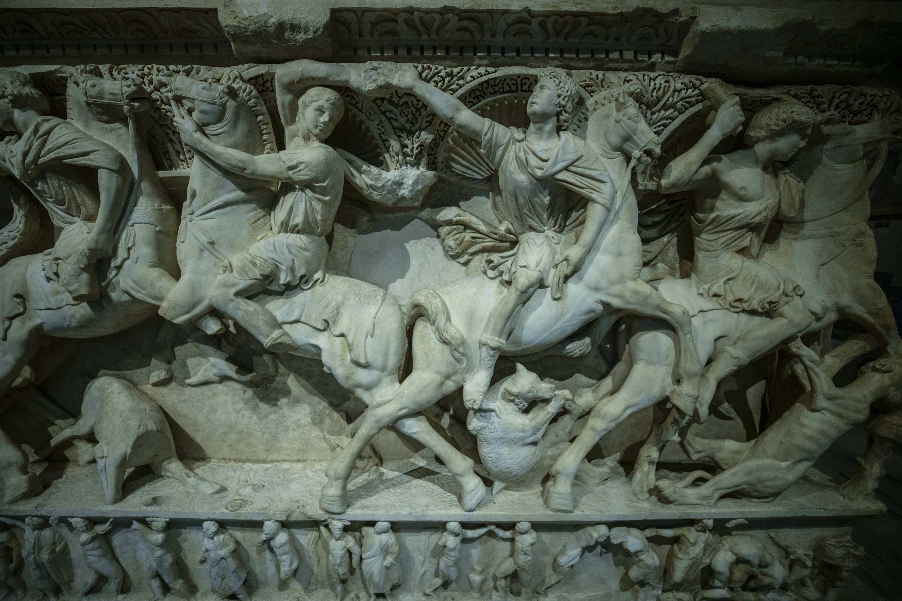 A close-up from a Sidamara-type sarcophagus on display at the Istanbul Archaeology Museums, Istanbul, Turkey, May 18, 2022. (AA Photo)