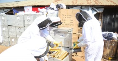 TİKA staff delivers beekeeping equipment and hives to South Sudanese people, in Juba, South Sudan, Jan. 18, 2021. (COURTEST OF TİKA)