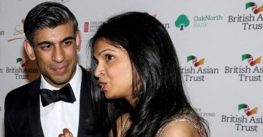 British Chancellor of the Exchequer Rishi Sunak and his wife Akshata Murthy attend a reception to celebrate the British Asian Trust, at The British Museum, in London, Britain, Feb. 9, 2022. (Reuters Photo)