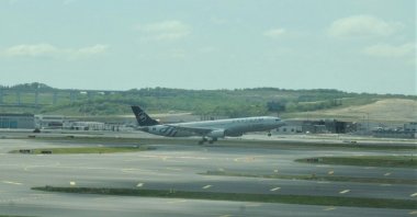 An aircraft of Saudi Arabian flag carrier Saudia, which flyadeal is a subsidiary of, takes off from Istanbul Airport, Istanbul, Turkey, May 7, 2022. (DHA Photo) 