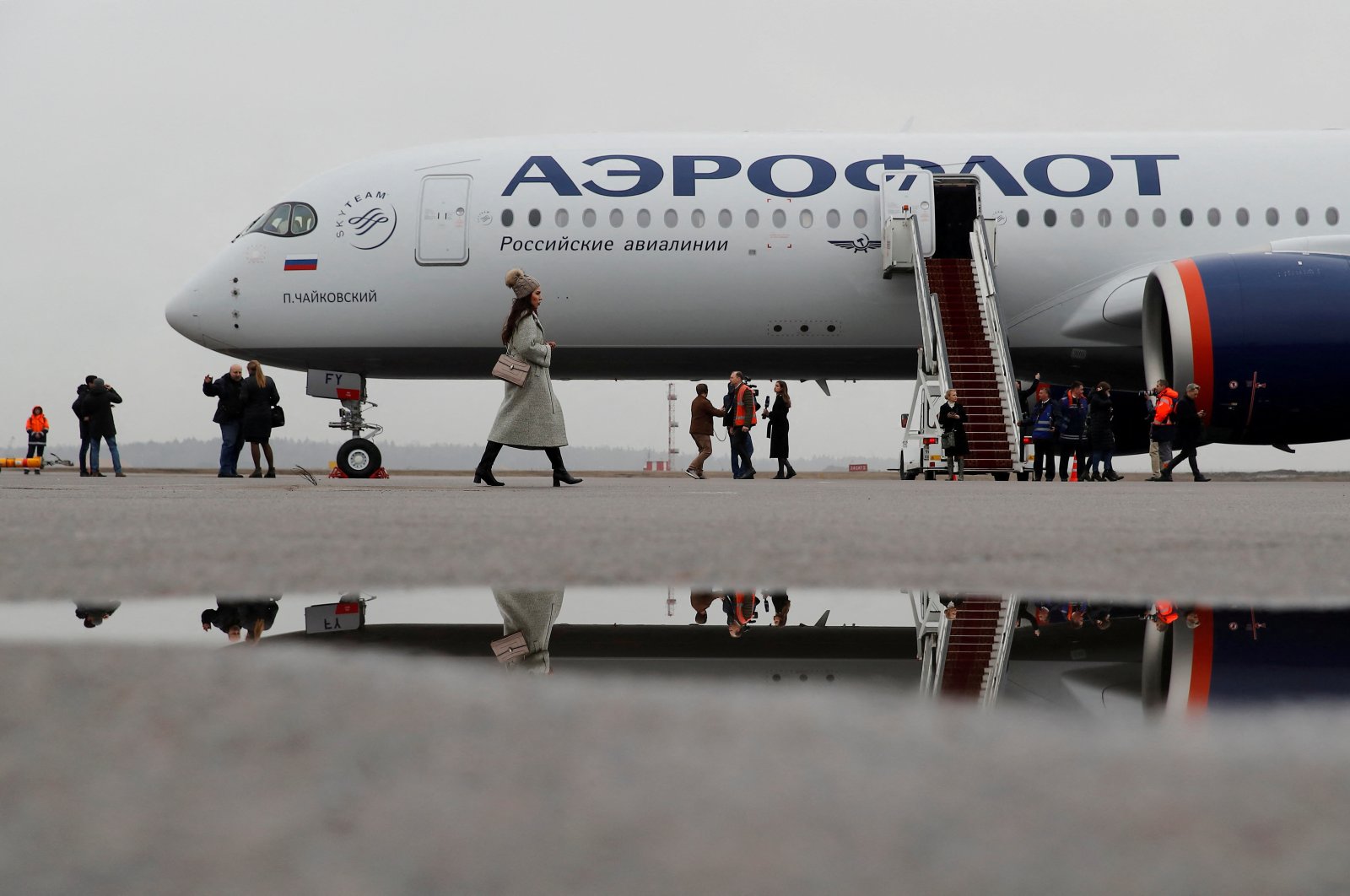 A view shows the first Airbus A350-900 aircraft of Russia&#039;s flagship airline Aeroflot during a media presentation at Sheremetyevo International Airport outside Moscow, Russia, March 4, 2020. (Reuters File Photo)