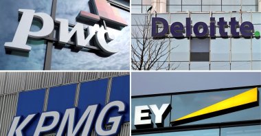 A combination of file pictures shows logos of accounting firms PwC, Deloitte, KPMG and EY. (Reuters Photo)
