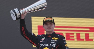 Red Bull's Max Verstappen celebrates winning the Formula 1 Spanish GP, Barcelona, Spain, May 22, 2022. (AA Photo)