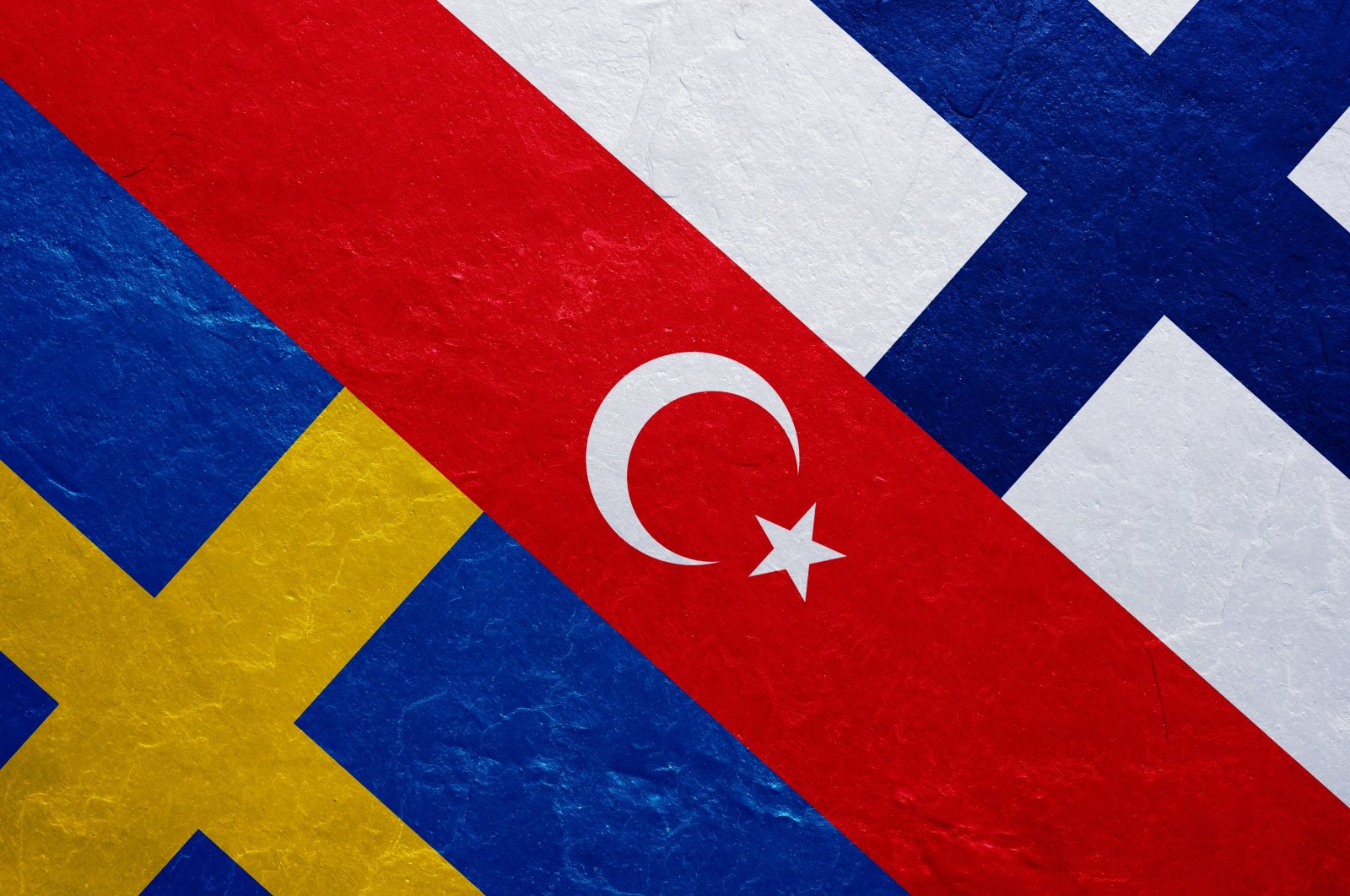 The flags of (L-R) Sweden, Turkey and Finland. (Photo by Shutterstock)