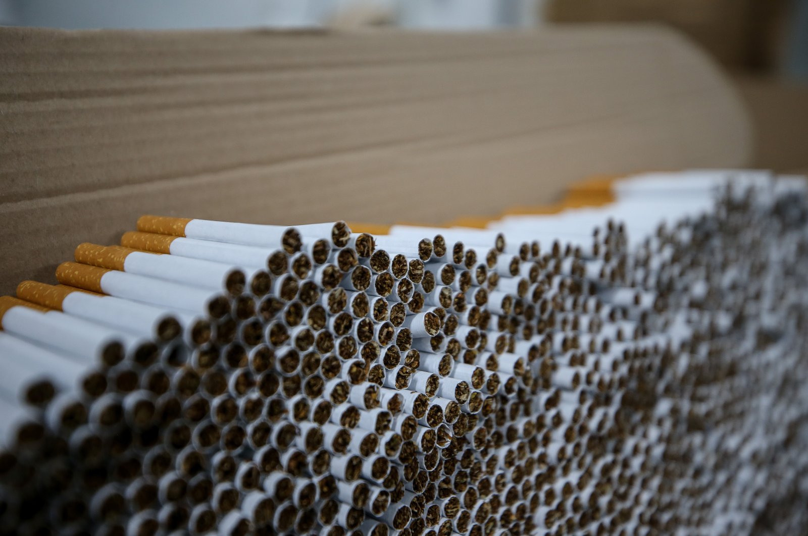 A view of the cigarettes seized in the raid, in Bursa, northwestern Turkey, May 22, 2022. (AA Photo)
