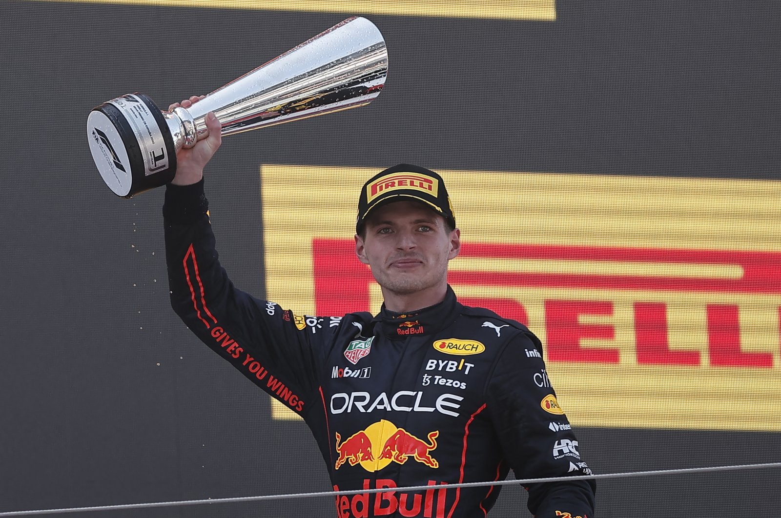 Red Bull&#039;s Max Verstappen celebrates winning the Formula 1 Spanish GP, Barcelona, Spain, May 22, 2022. (AA Photo)