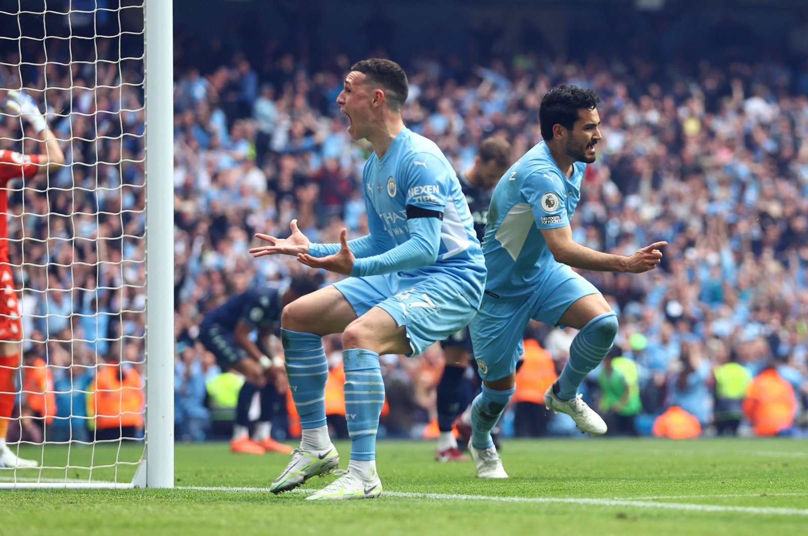 Manchester City&#039;s İlkay Gündoğan celebrates scoring their third goal against Aston Villa, Manchester, England, May 22, 2022. (Reuters Photo)