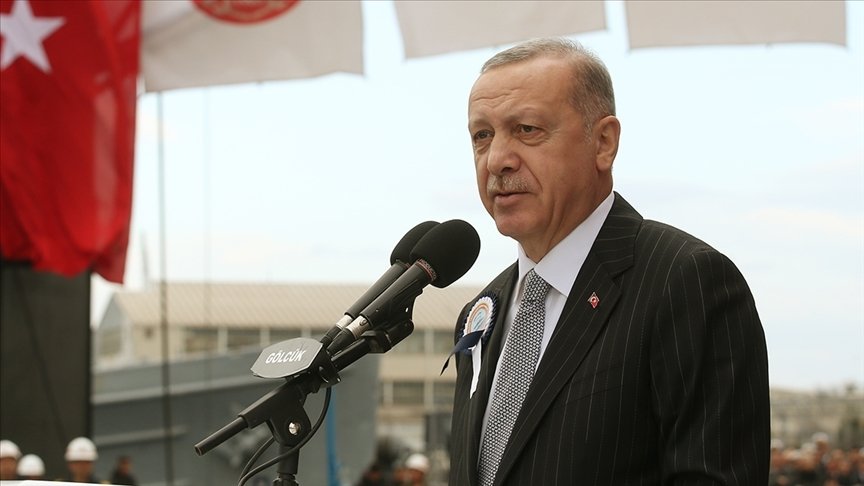 President Recep Tayyip Erdoğan speaks at the ceremony held for the Hızır Reis and Selman Reis submarines in Gölcük, Kocaeli, Turkey, May 23, 2022. (AA Photo)