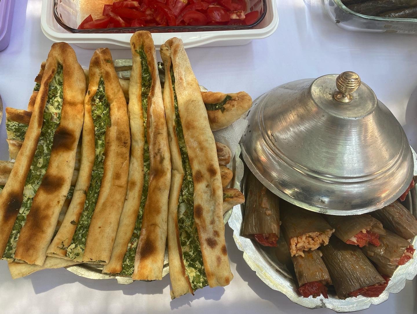 A wide variety of Turkish food is served across many countries as part of the newly launched Turkish Cuisine Week, a festival to promote Turkish cuisine internationally. In this photo, examples of Turkey&#039;s famous spinach pide and stuffed egglant are seen during Turkish Cuisine Week in Denizli, Turkey, May 22, 2022. (AA Photo)