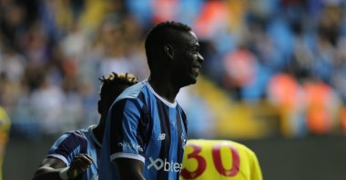 Adana Demirspor's Italian striker Mario Balotelli celebrates a goal in a Süper Lig match against Göztepe, Adana, Turkey, May 22, 2022. (IHA Photo)
